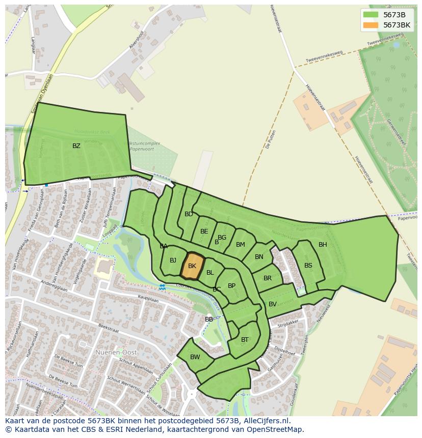 Afbeelding van het postcodegebied 5673 BK op de kaart.