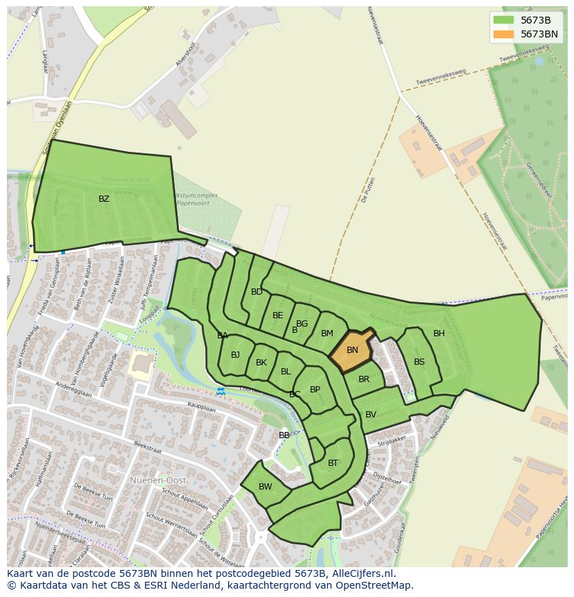 Afbeelding van het postcodegebied 5673 BN op de kaart.