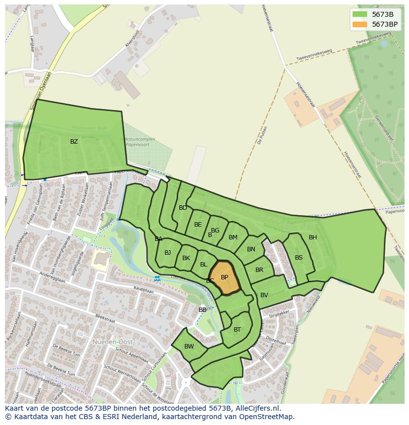 Afbeelding van het postcodegebied 5673 BP op de kaart.