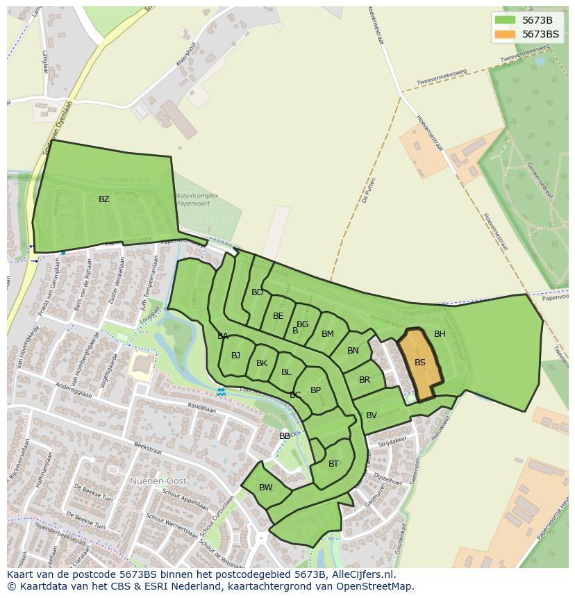 Afbeelding van het postcodegebied 5673 BS op de kaart.