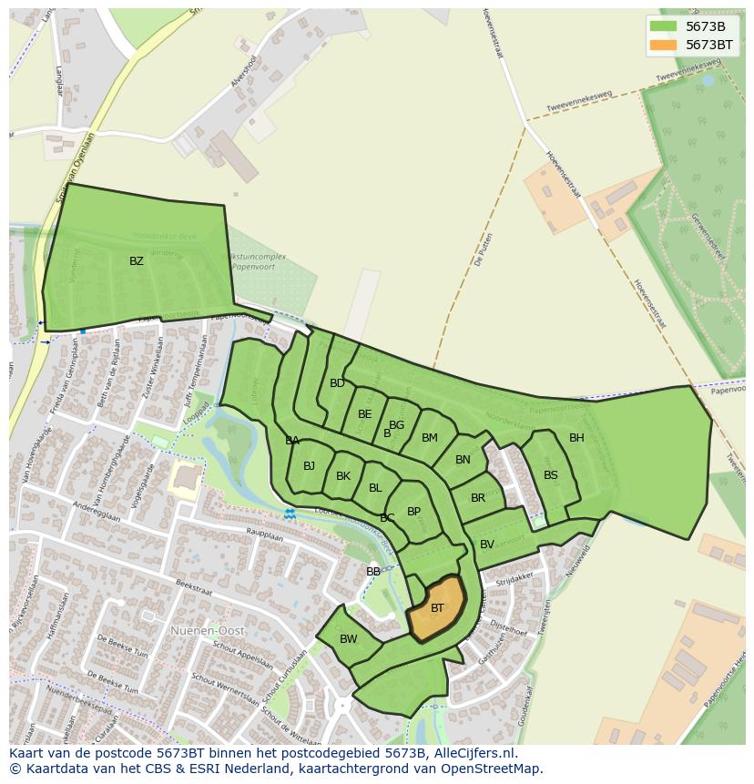 Afbeelding van het postcodegebied 5673 BT op de kaart.