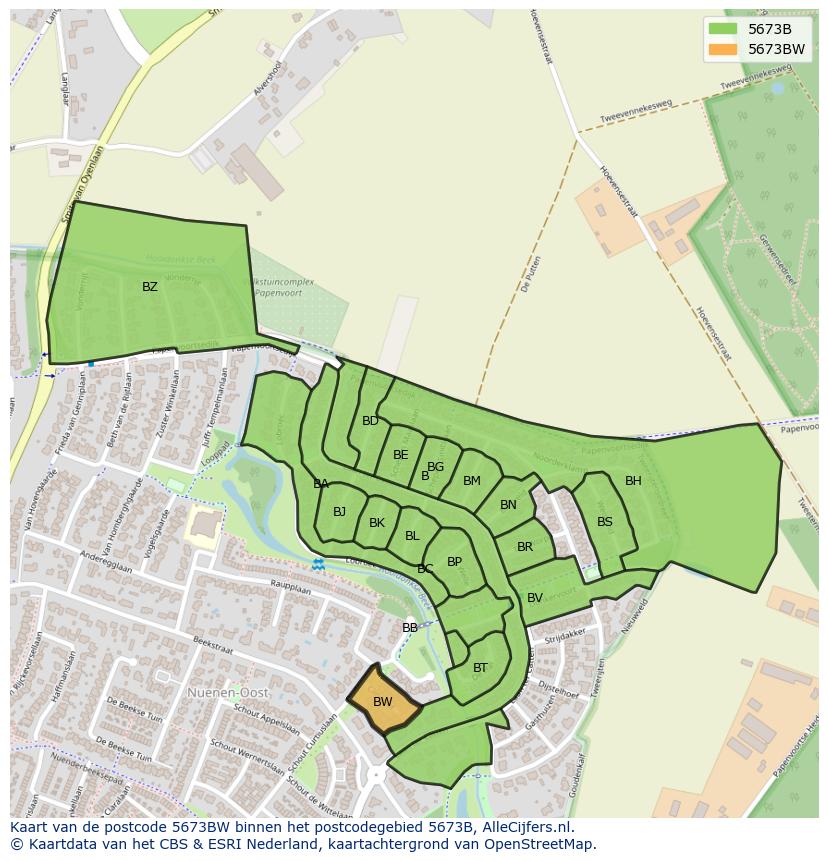 Afbeelding van het postcodegebied 5673 BW op de kaart.