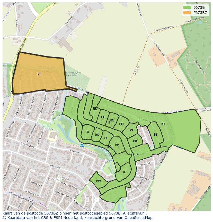 Afbeelding van het postcodegebied 5673 BZ op de kaart.