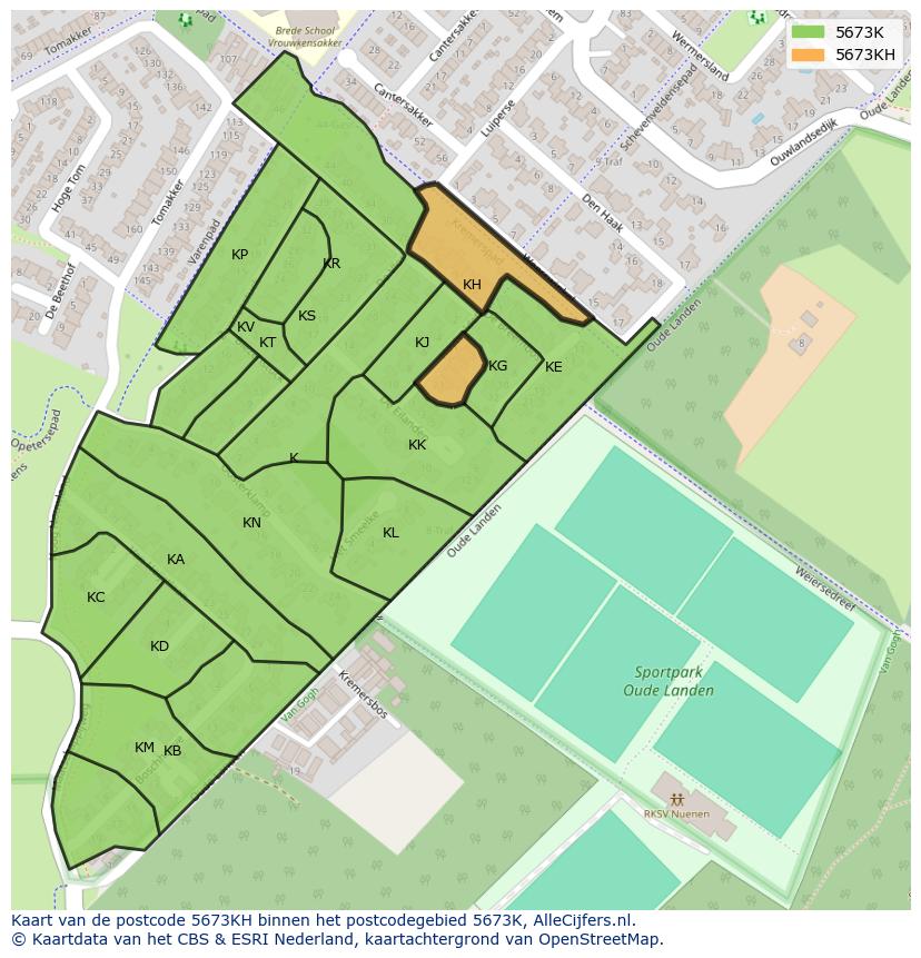 Afbeelding van het postcodegebied 5673 KH op de kaart.