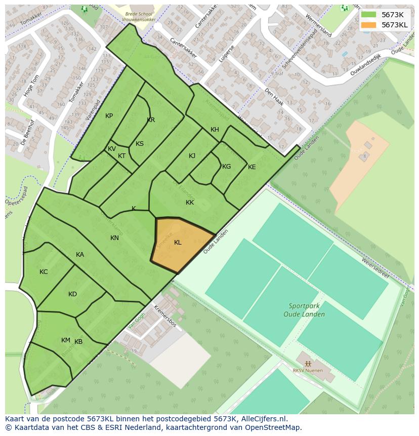 Afbeelding van het postcodegebied 5673 KL op de kaart.