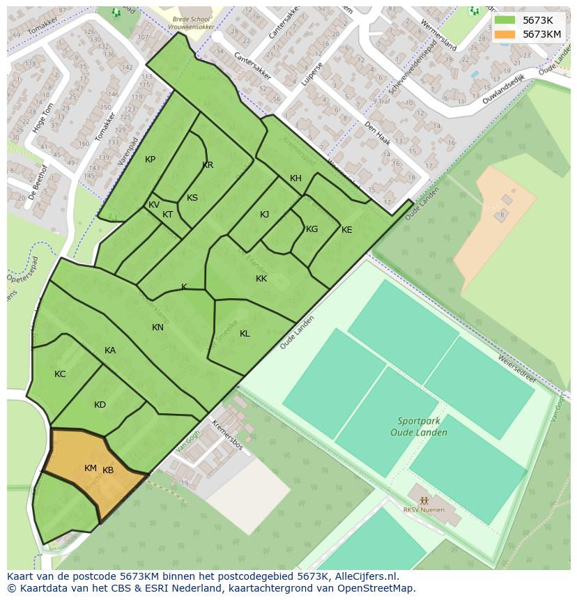 Afbeelding van het postcodegebied 5673 KM op de kaart.