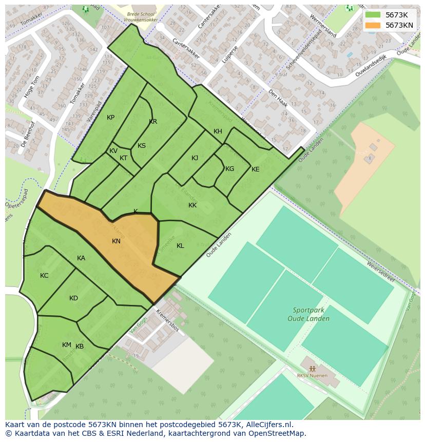 Afbeelding van het postcodegebied 5673 KN op de kaart.