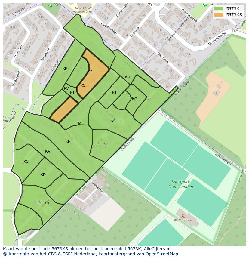 Afbeelding van het postcodegebied 5673 KS op de kaart.