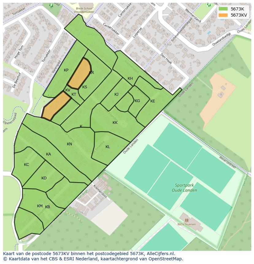 Afbeelding van het postcodegebied 5673 KV op de kaart.