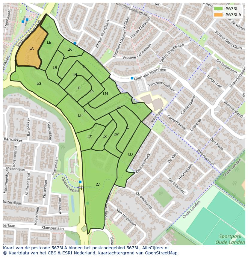 Afbeelding van het postcodegebied 5673 LA op de kaart.