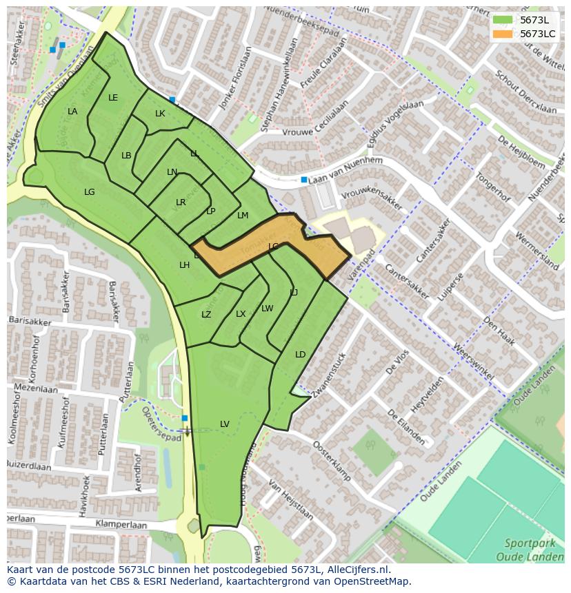 Afbeelding van het postcodegebied 5673 LC op de kaart.