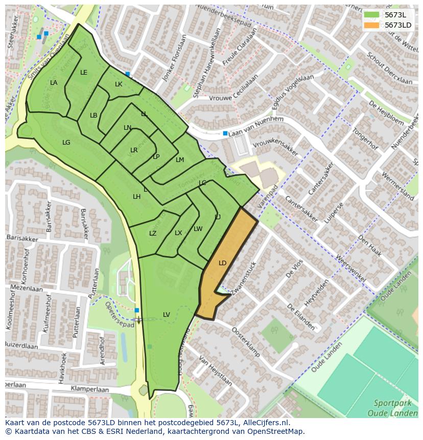 Afbeelding van het postcodegebied 5673 LD op de kaart.