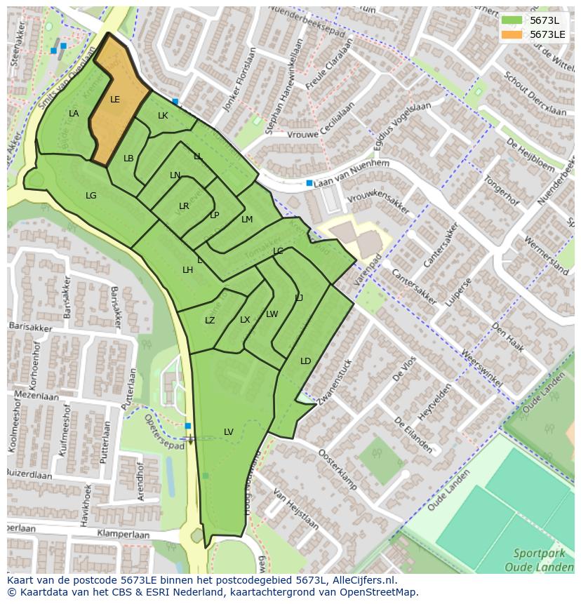 Afbeelding van het postcodegebied 5673 LE op de kaart.