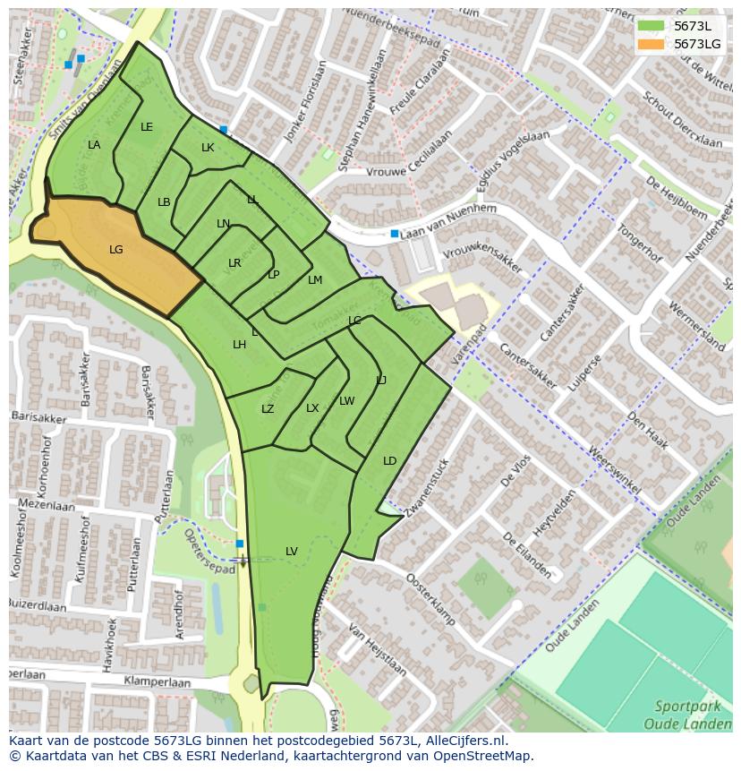 Afbeelding van het postcodegebied 5673 LG op de kaart.