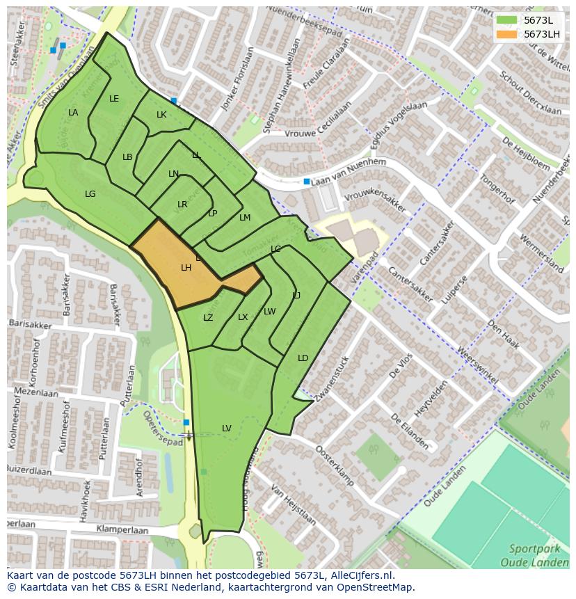 Afbeelding van het postcodegebied 5673 LH op de kaart.