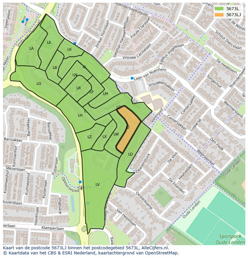 Afbeelding van het postcodegebied 5673 LJ op de kaart.