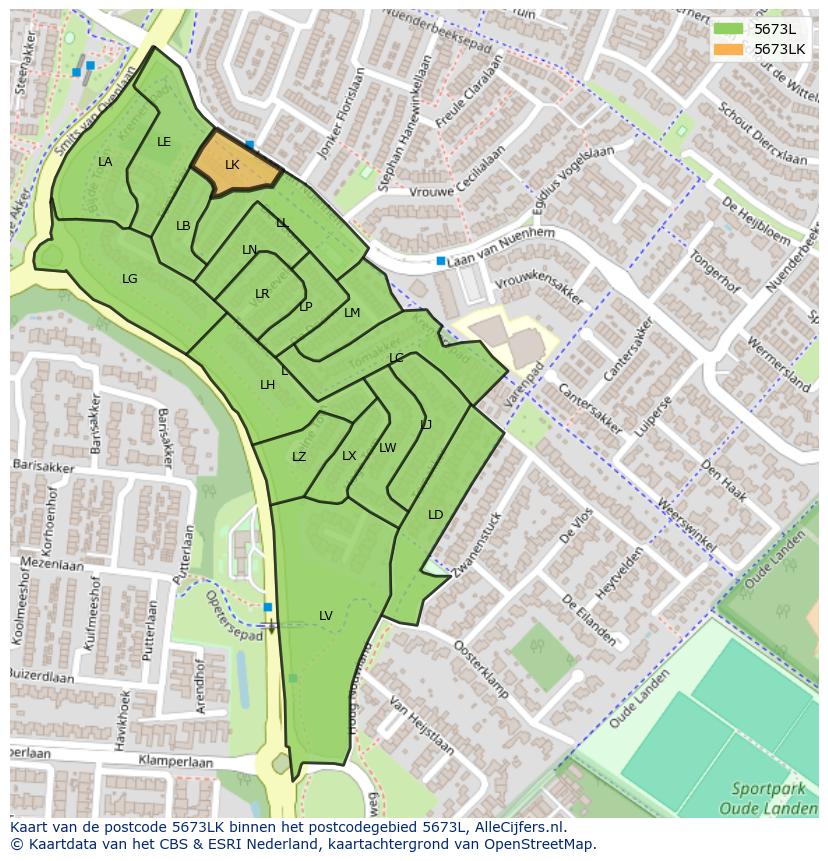 Afbeelding van het postcodegebied 5673 LK op de kaart.