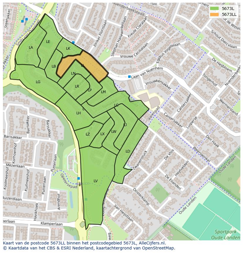 Afbeelding van het postcodegebied 5673 LL op de kaart.