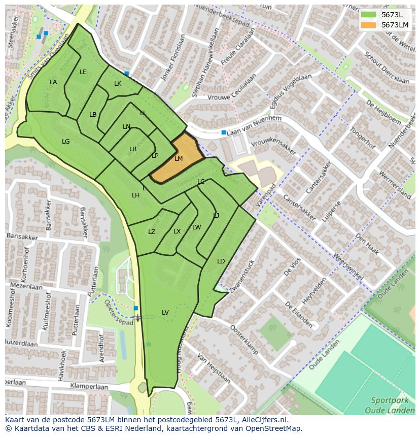 Afbeelding van het postcodegebied 5673 LM op de kaart.