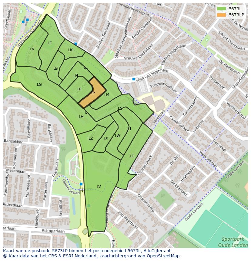 Afbeelding van het postcodegebied 5673 LP op de kaart.