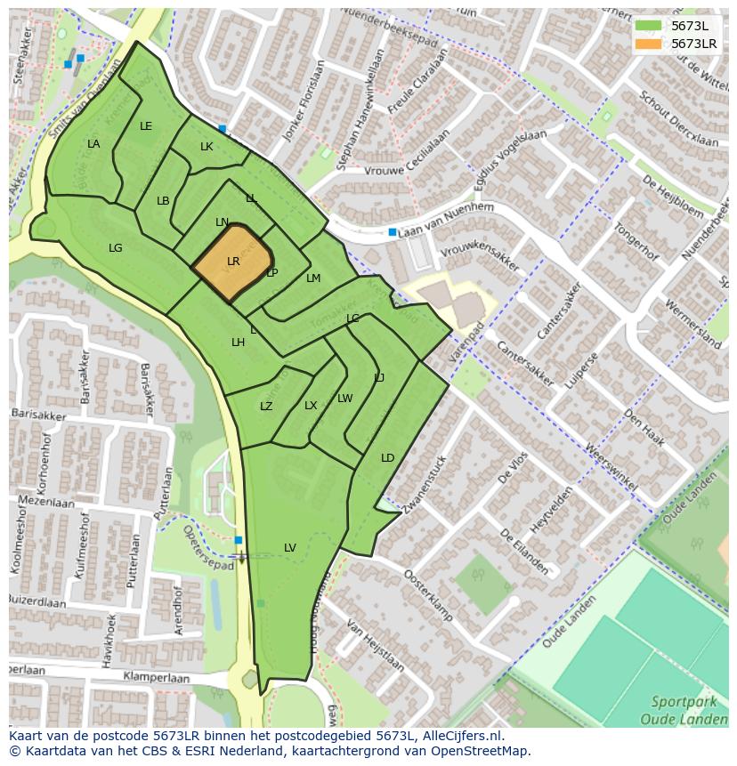 Afbeelding van het postcodegebied 5673 LR op de kaart.