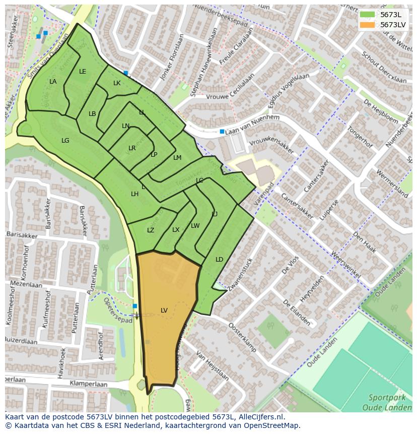 Afbeelding van het postcodegebied 5673 LV op de kaart.