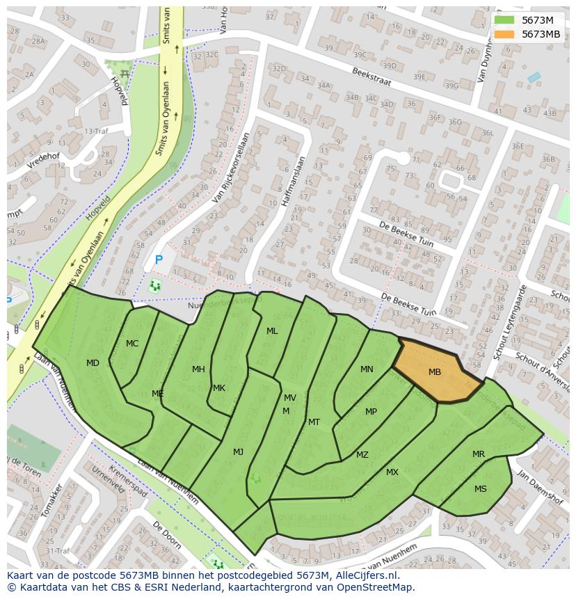 Afbeelding van het postcodegebied 5673 MB op de kaart.