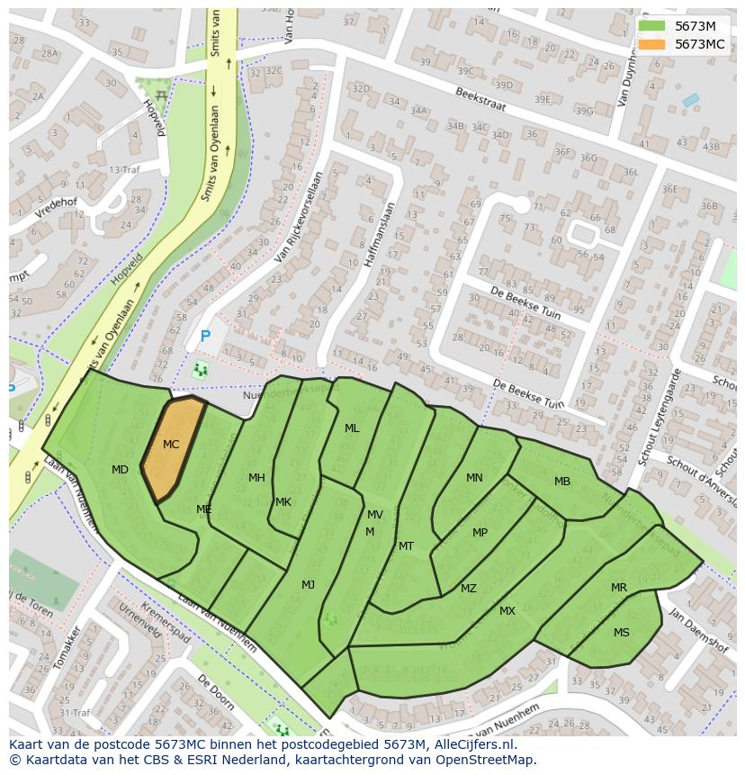 Afbeelding van het postcodegebied 5673 MC op de kaart.