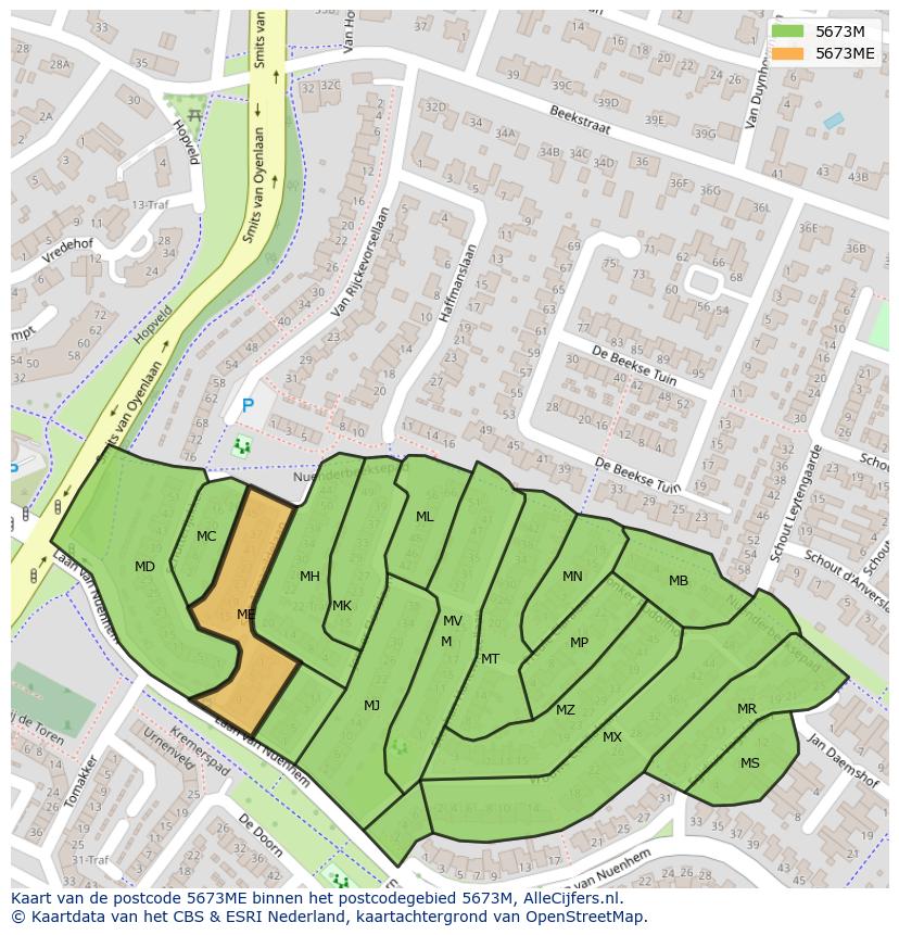 Afbeelding van het postcodegebied 5673 ME op de kaart.