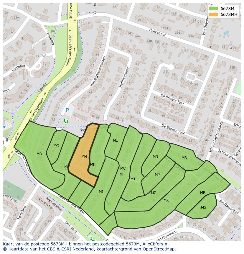 Afbeelding van het postcodegebied 5673 MH op de kaart.