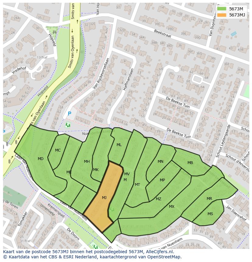 Afbeelding van het postcodegebied 5673 MJ op de kaart.