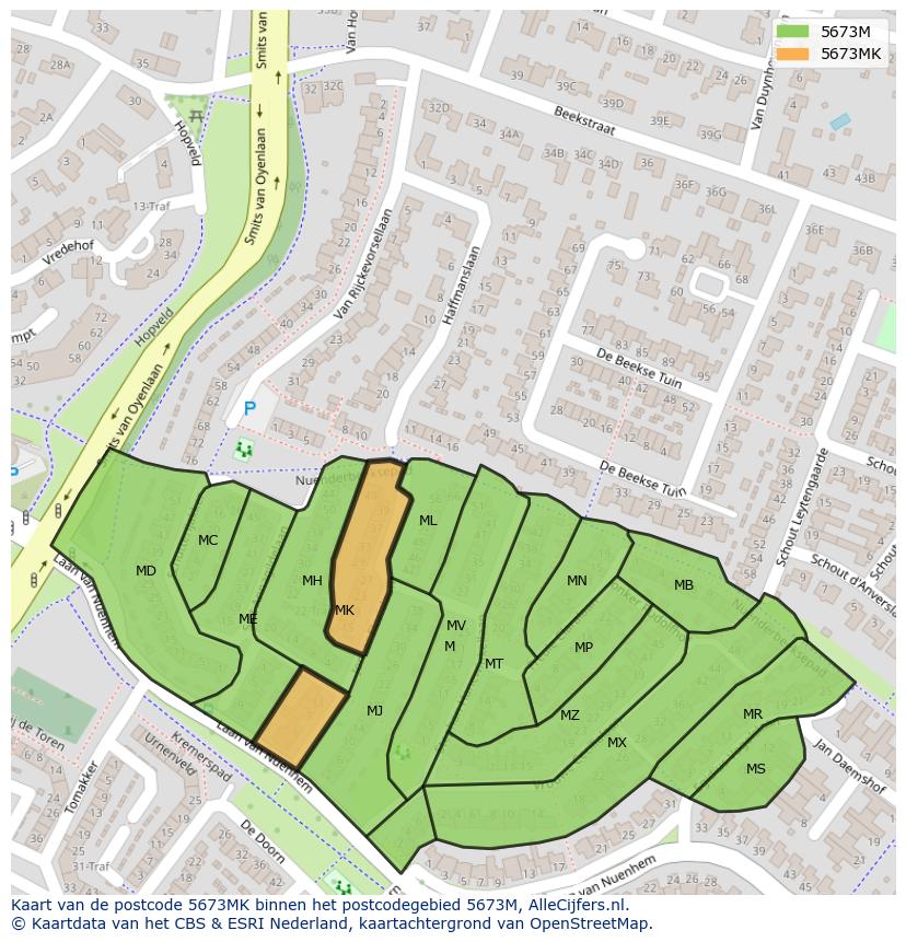 Afbeelding van het postcodegebied 5673 MK op de kaart.