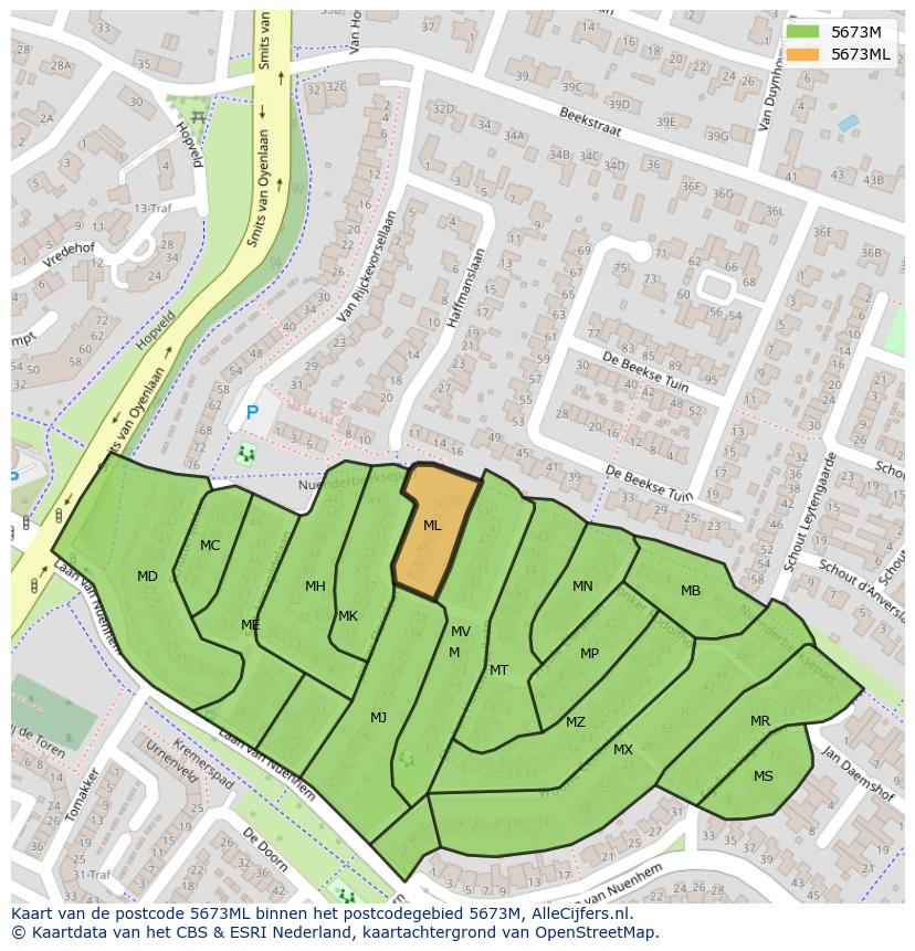 Afbeelding van het postcodegebied 5673 ML op de kaart.