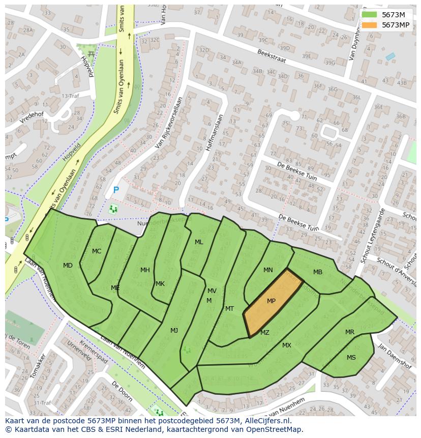 Afbeelding van het postcodegebied 5673 MP op de kaart.