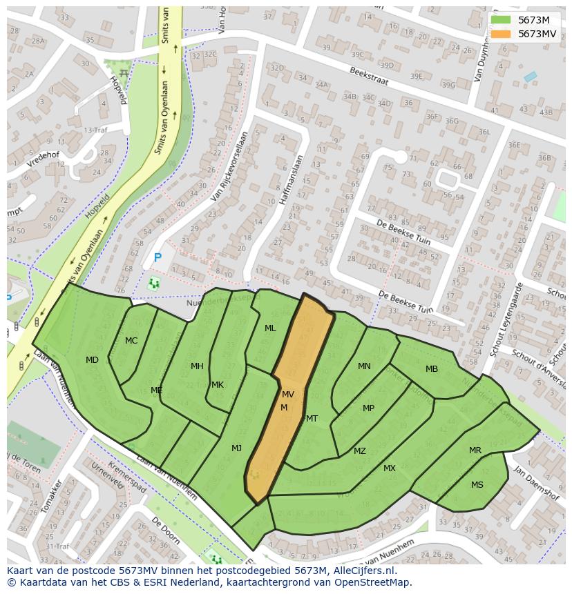 Afbeelding van het postcodegebied 5673 MV op de kaart.