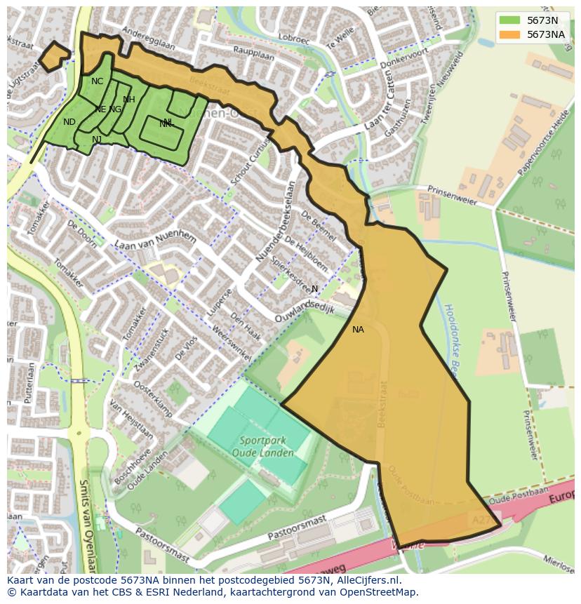 Afbeelding van het postcodegebied 5673 NA op de kaart.