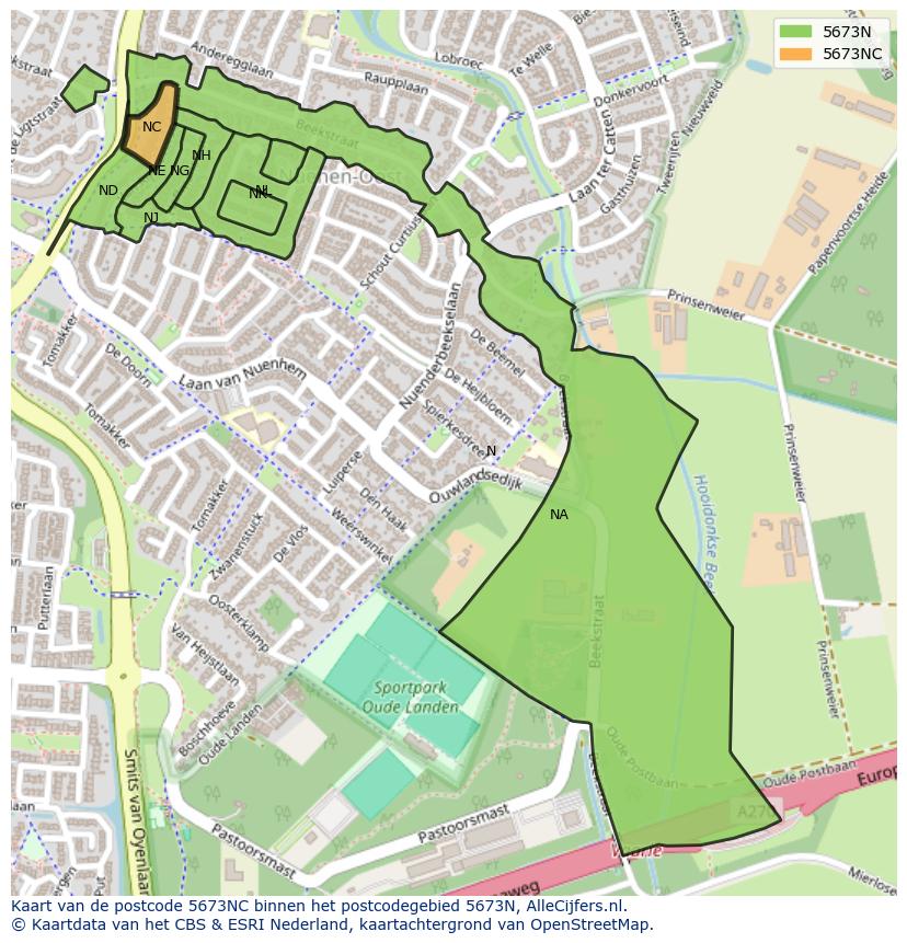 Afbeelding van het postcodegebied 5673 NC op de kaart.