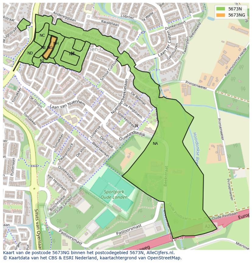 Afbeelding van het postcodegebied 5673 NG op de kaart.