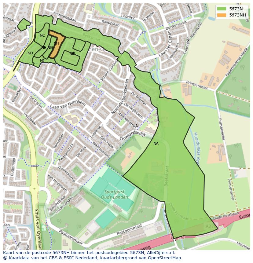 Afbeelding van het postcodegebied 5673 NH op de kaart.
