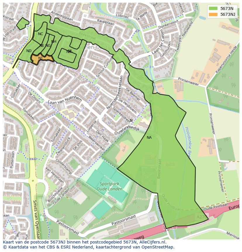 Afbeelding van het postcodegebied 5673 NJ op de kaart.