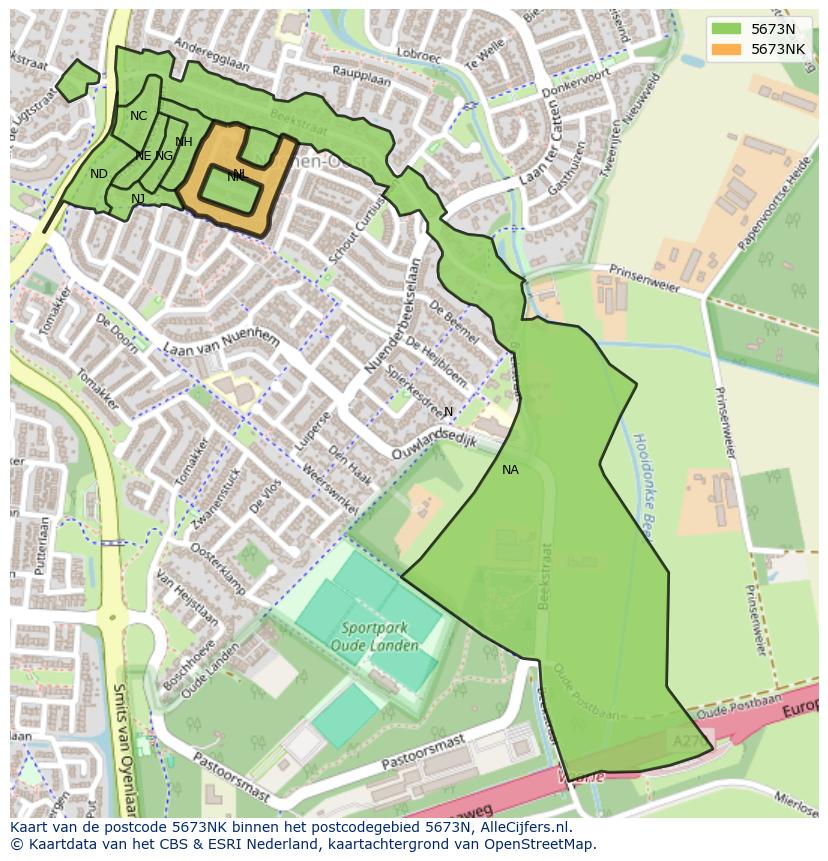 Afbeelding van het postcodegebied 5673 NK op de kaart.