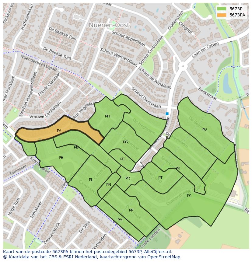 Afbeelding van het postcodegebied 5673 PA op de kaart.