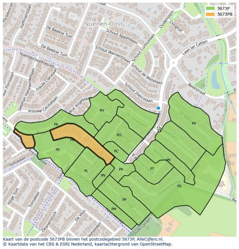 Afbeelding van het postcodegebied 5673 PB op de kaart.