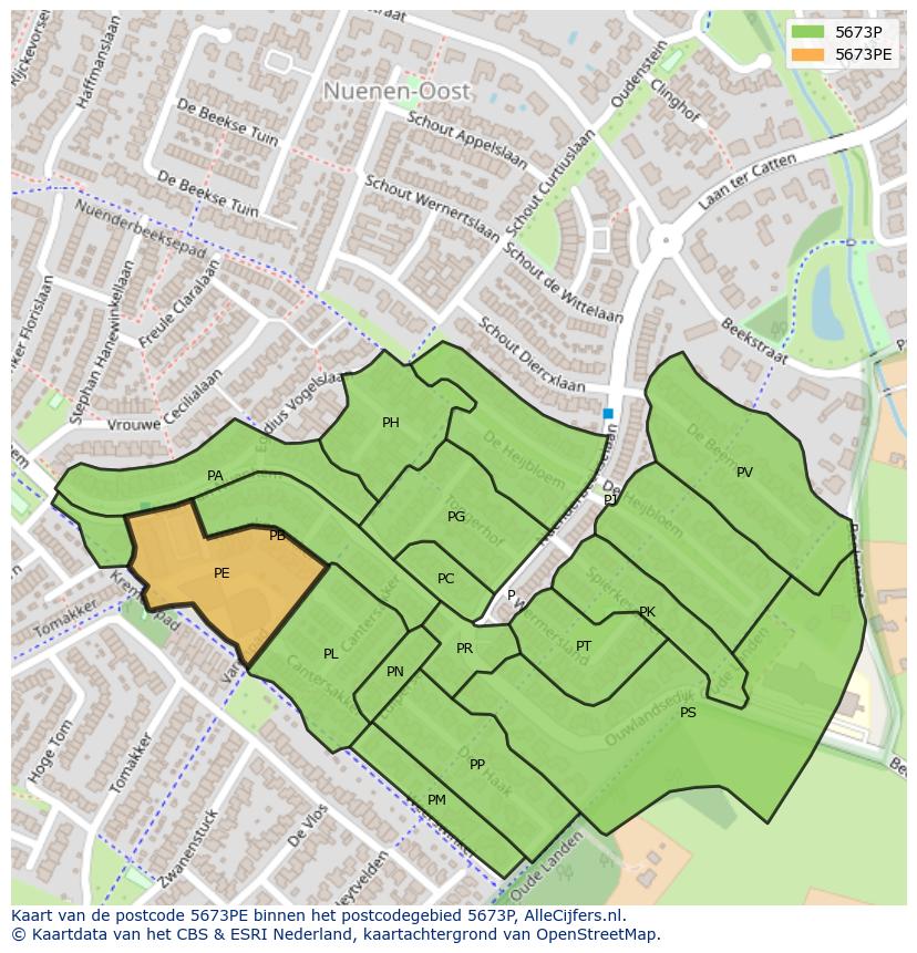 Afbeelding van het postcodegebied 5673 PE op de kaart.