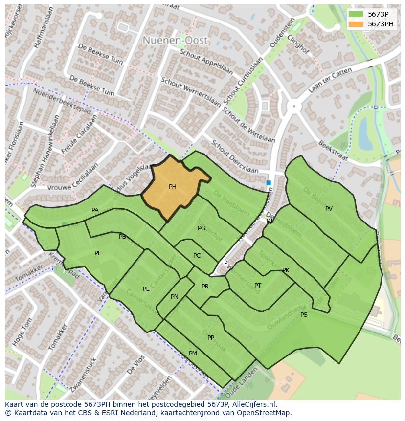 Afbeelding van het postcodegebied 5673 PH op de kaart.