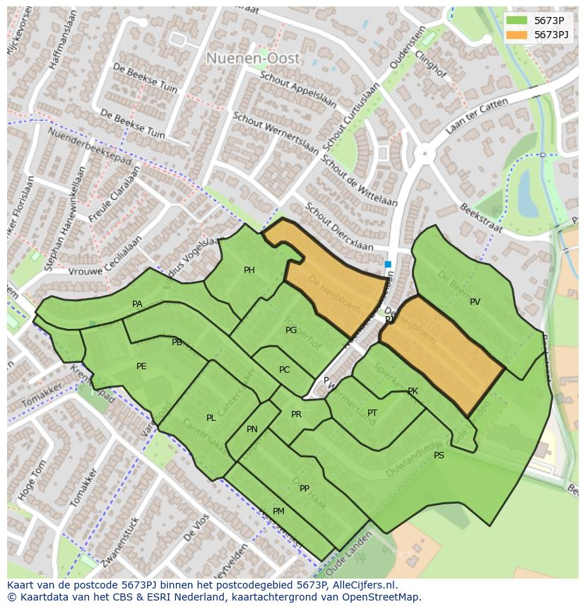 Afbeelding van het postcodegebied 5673 PJ op de kaart.