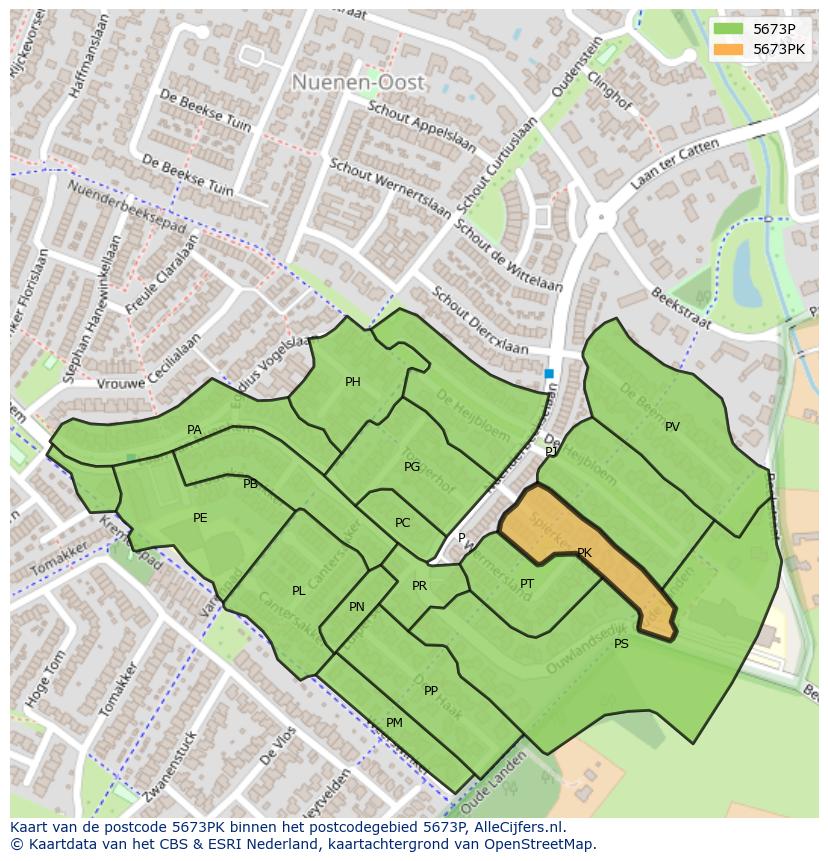 Afbeelding van het postcodegebied 5673 PK op de kaart.
