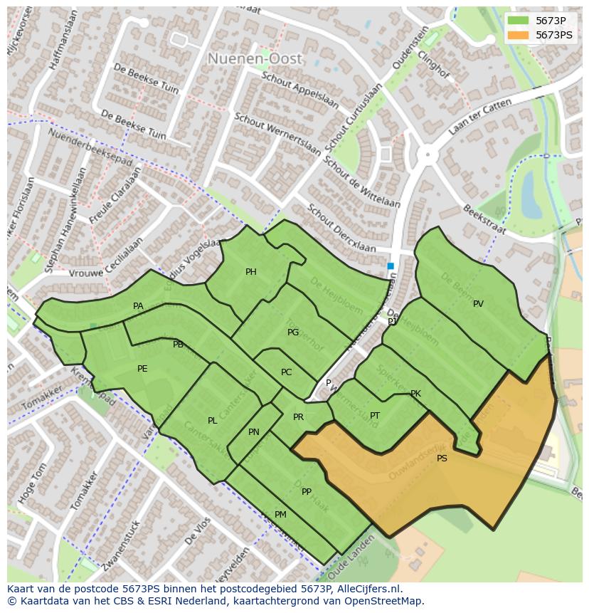 Afbeelding van het postcodegebied 5673 PS op de kaart.