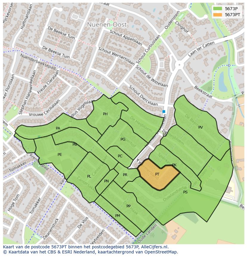 Afbeelding van het postcodegebied 5673 PT op de kaart.