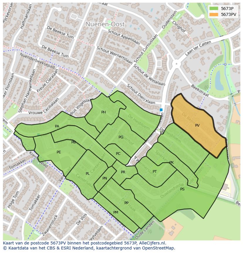 Afbeelding van het postcodegebied 5673 PV op de kaart.